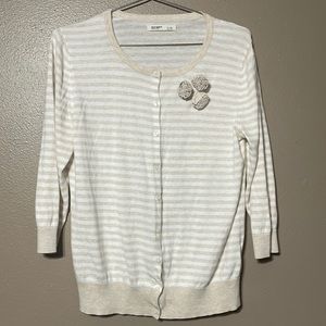 Old Navy - cream/tan striped button sweater cardigan, 3/4 sleeve, 100% cotton!
